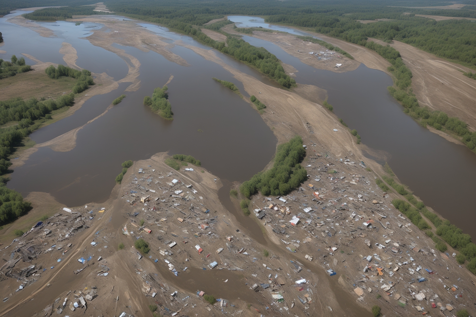 AI illustration of Technical oils were found in the Dniester River after a Russian attack on March 10, with contamination spreading downs...