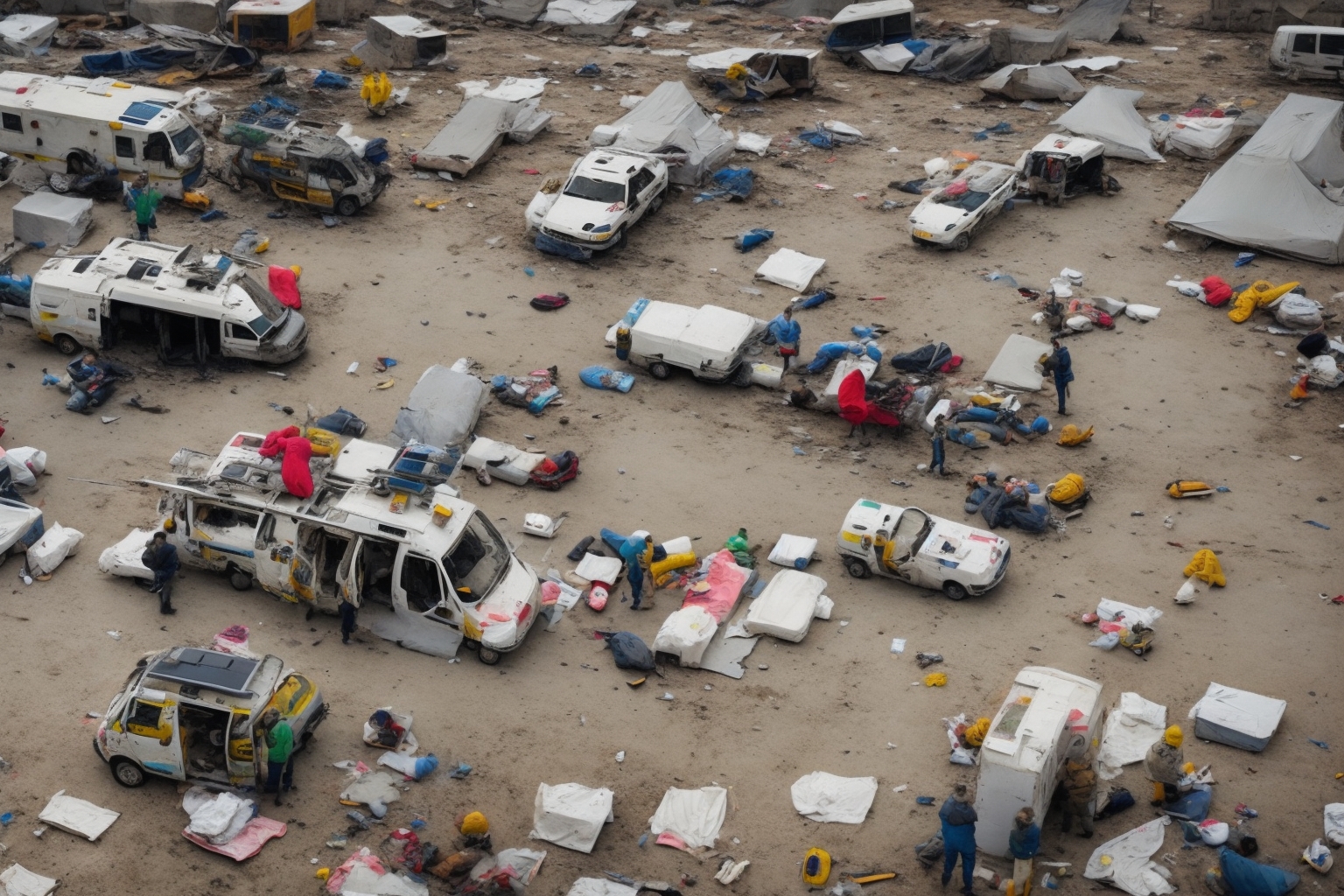 AI illustration of An ambulance was struck by a Russian drone in Mykolaiv, injuring two staff members. Their current conditions are repor...