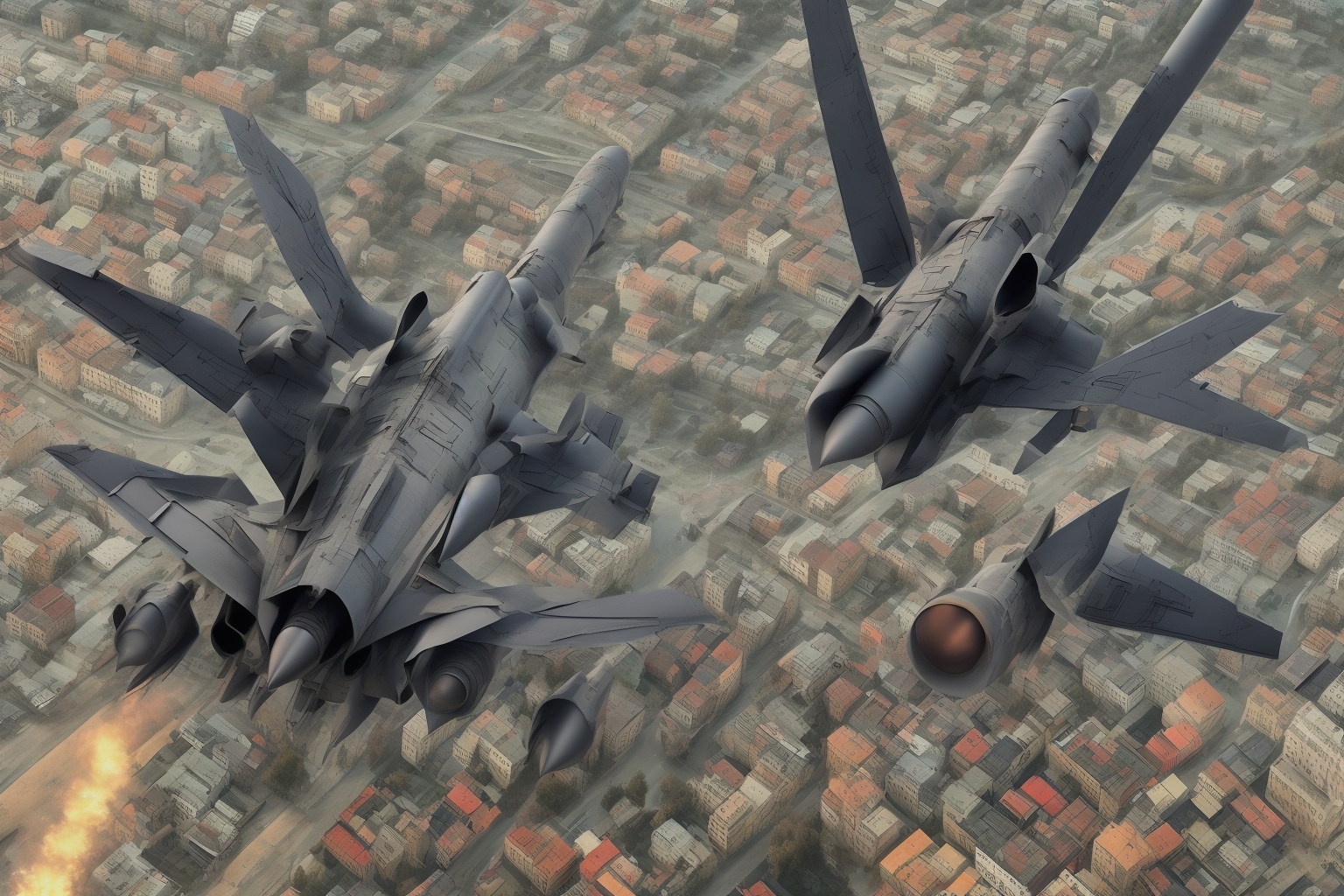 AI illustration of The Ukrainian Air Force detected multiple missile launches, leading to air alerts. Explosions were reported in Kyiv, r...