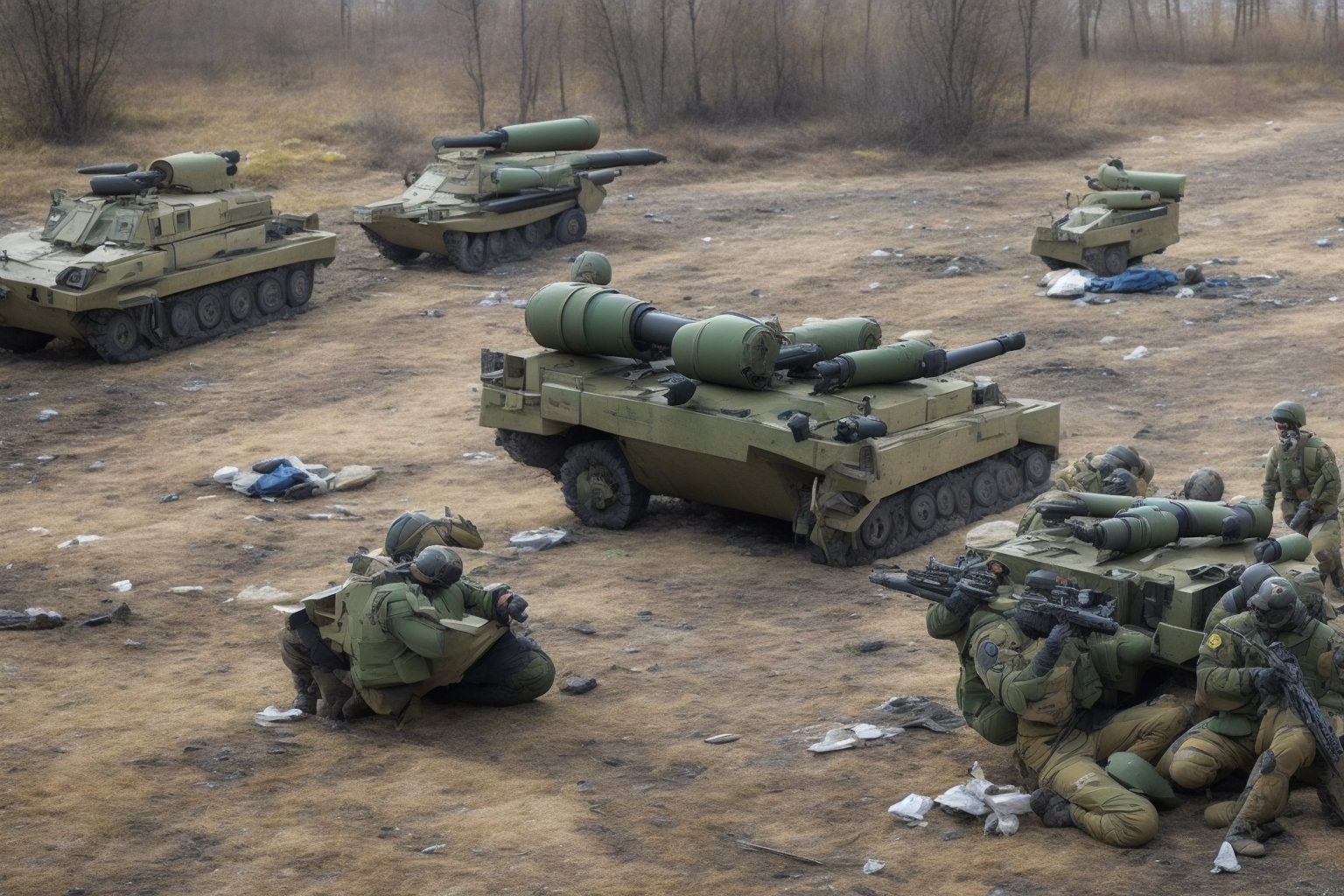 AI illustration of Ukrainian forces destroyed Russian Iskander missile launchers in Crimea, showcasing their enhanced military capabiliti...